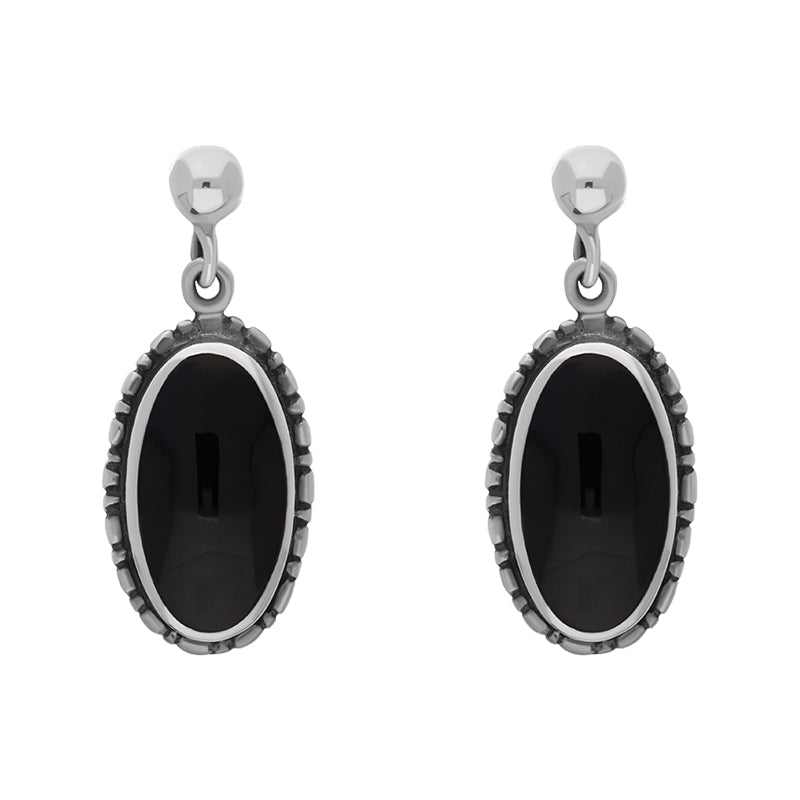 Sterling Silver Whitby Jet Oval Drop Earrings