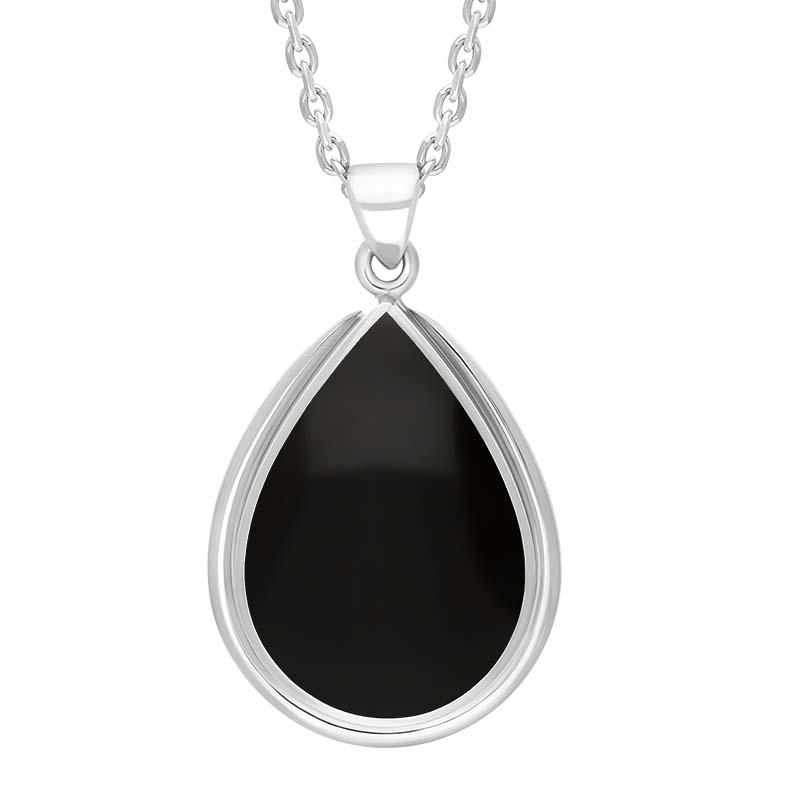 Sterling Silver Whitby Jet Pear Shape Open Frame Necklace