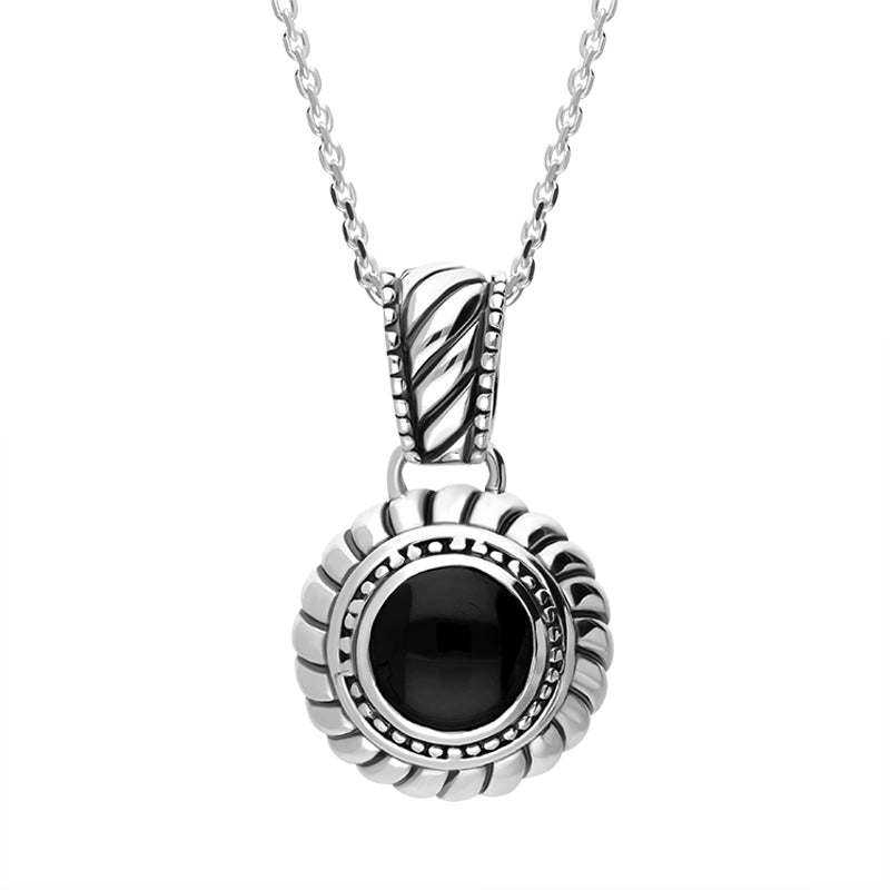 Sterling Silver Whitby Jet Round Beaded Edge Necklace D