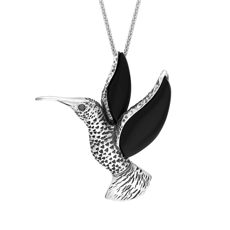 Sterling Silver Whitby Jet Small Hummingbird Pendant Necklace