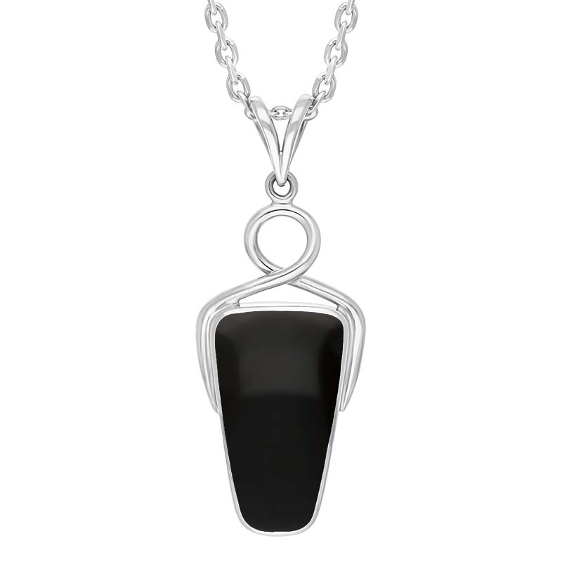 Sterling Silver Whitby Jet Abstract Oblong Twist Frame Necklace