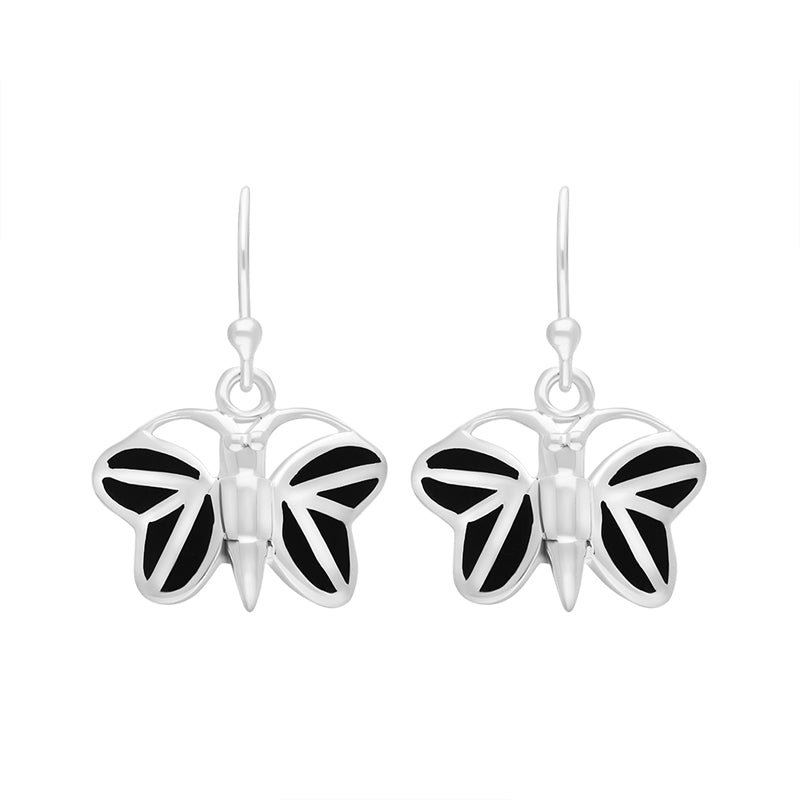 Sterling Silver Whitby Jet Butterfly Earrings