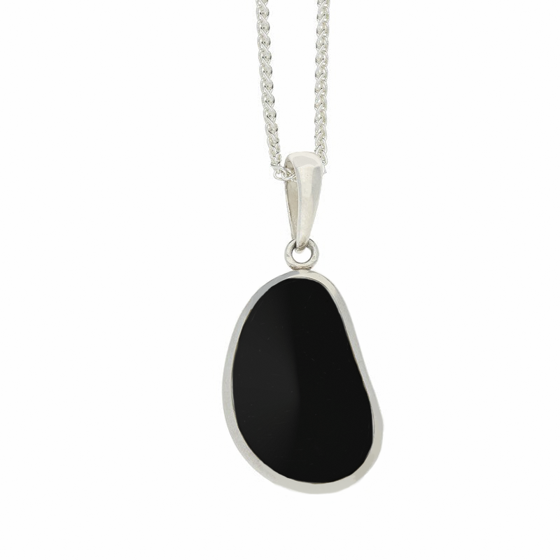 Sterling Silver Whitby Jet Coffee Bean Shaped Pendant Necklace D