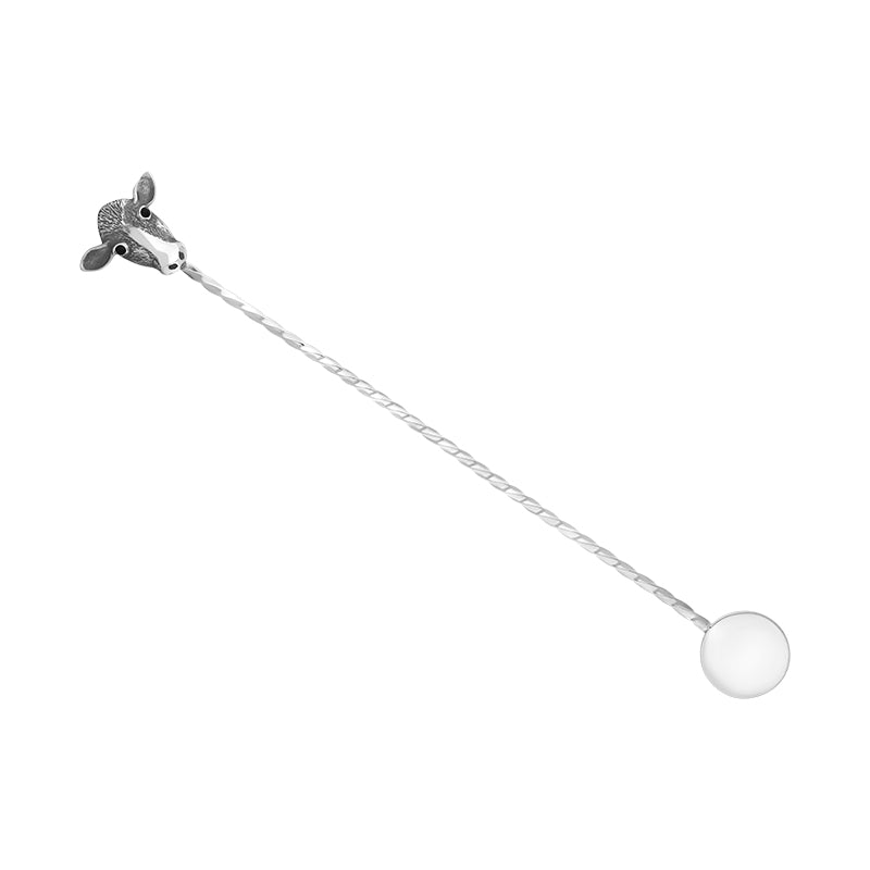 Sterling Silver Whitby Jet Cow Cocktail Stirrer