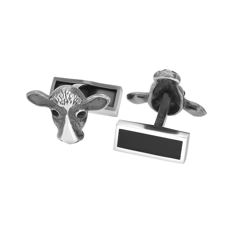 Sterling Silver Whitby Jet Cow Cufflinks