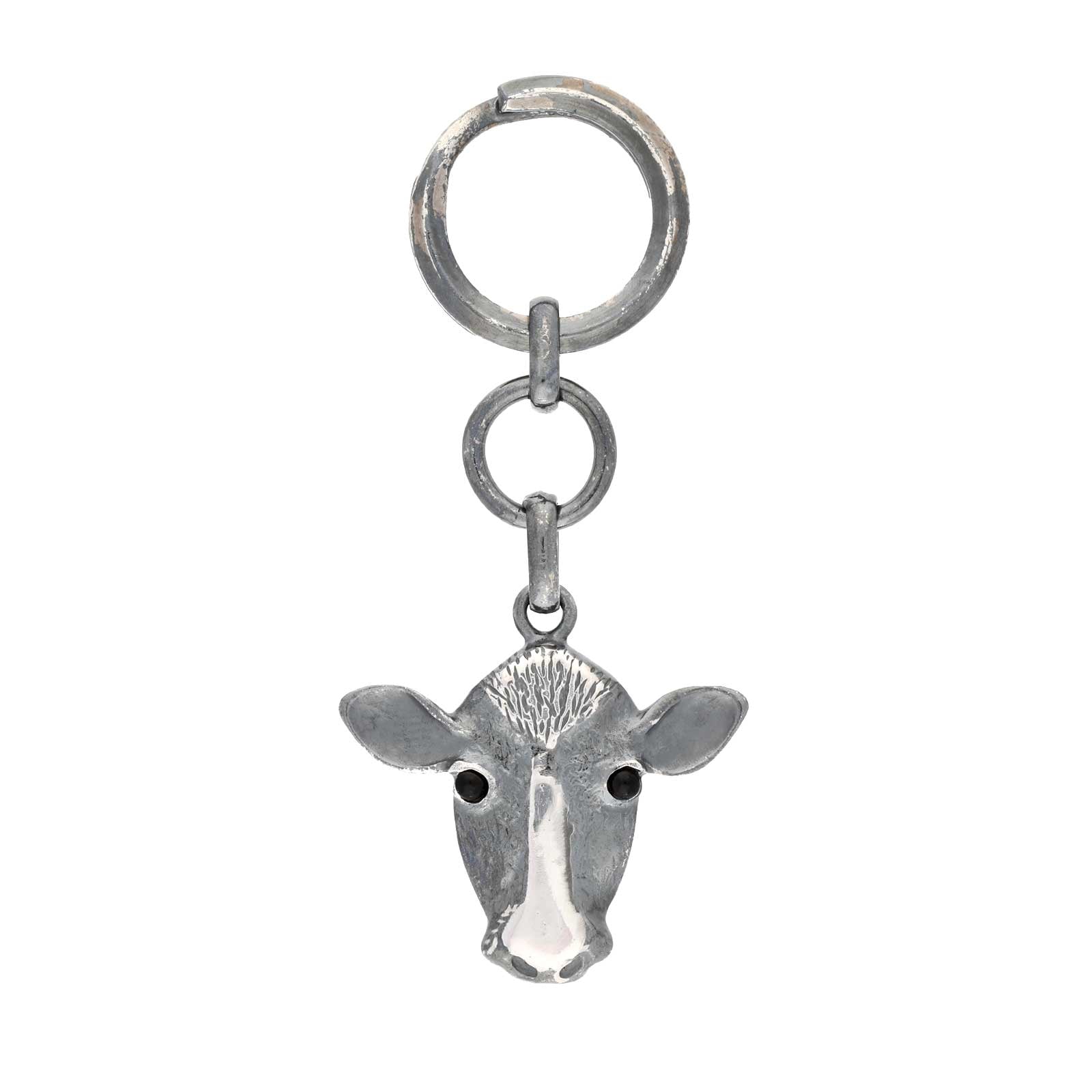 Sterling Silver Whitby Jet Cow Keyring