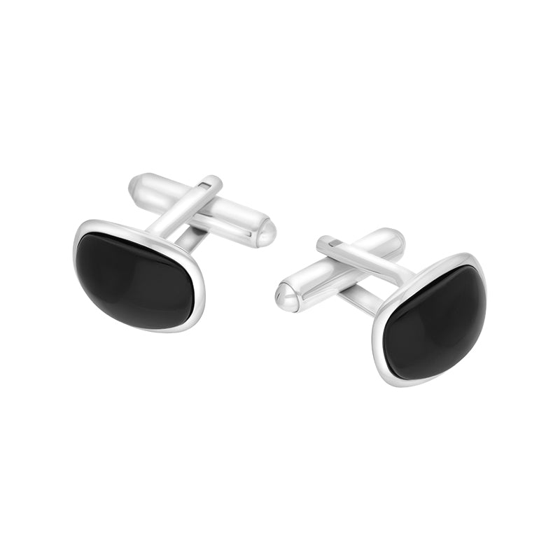 Sterling Silver Whitby Jet Curved Oblong Cufflinks