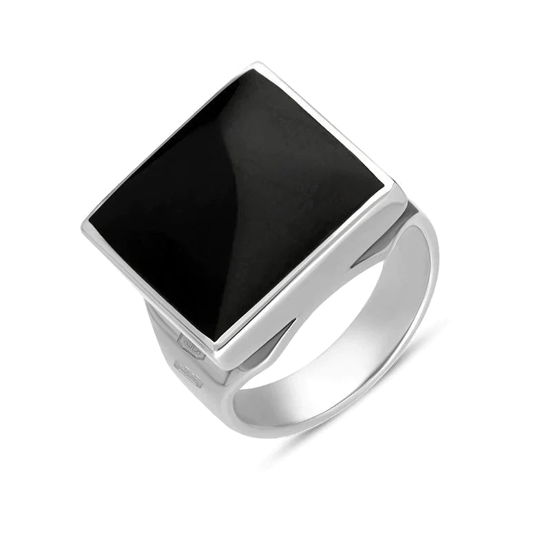 Sterling Silver Whitby Jet Queen’s Jubilee Hallmark Small Square Ring D