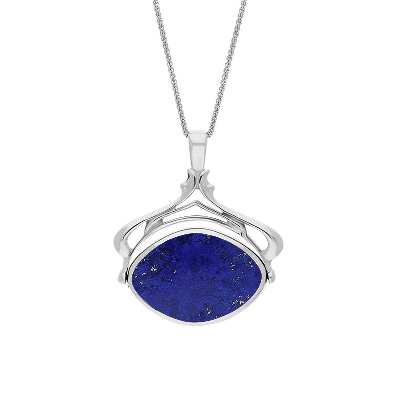 Sterling Silver Whitby Jet Lapis Lazuli Marquise Swivel Fob Necklace