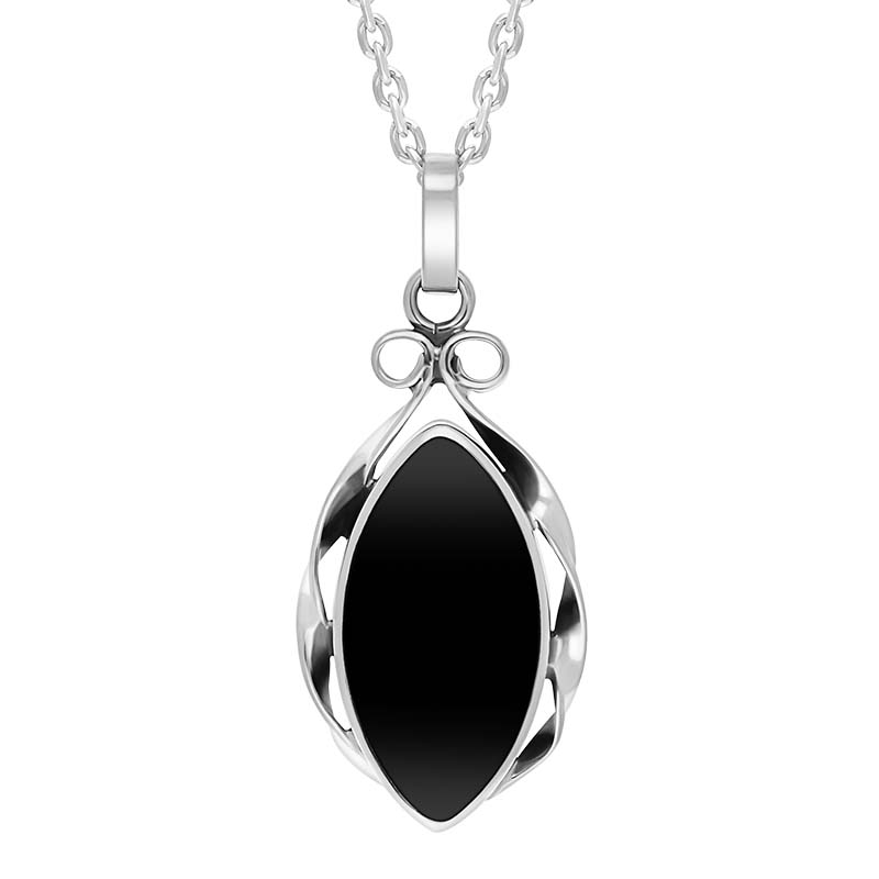 Sterling Silver Whitby Jet Marquise Twist Edge Necklace