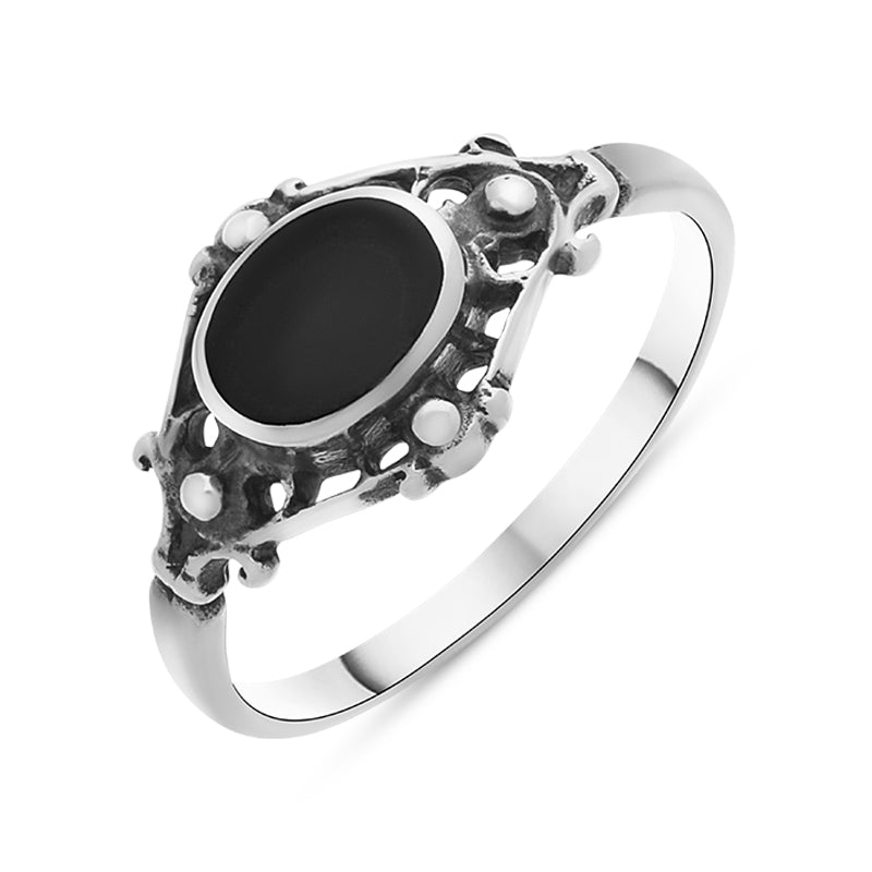 Sterling Silver Whitby Jet Oval Bar Ring