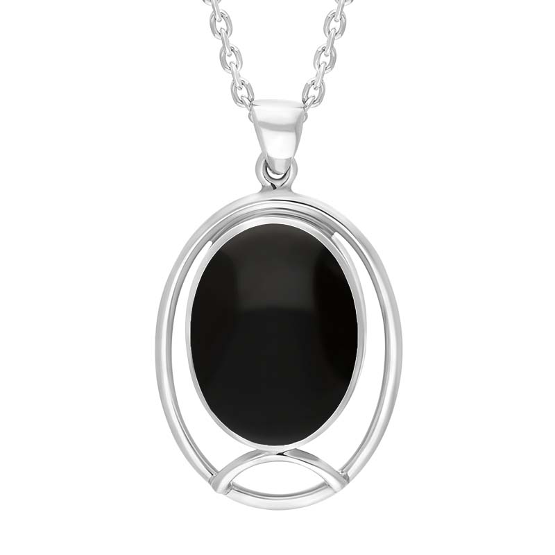 Sterling Silver Whitby Jet Oval Open Frame Necklace