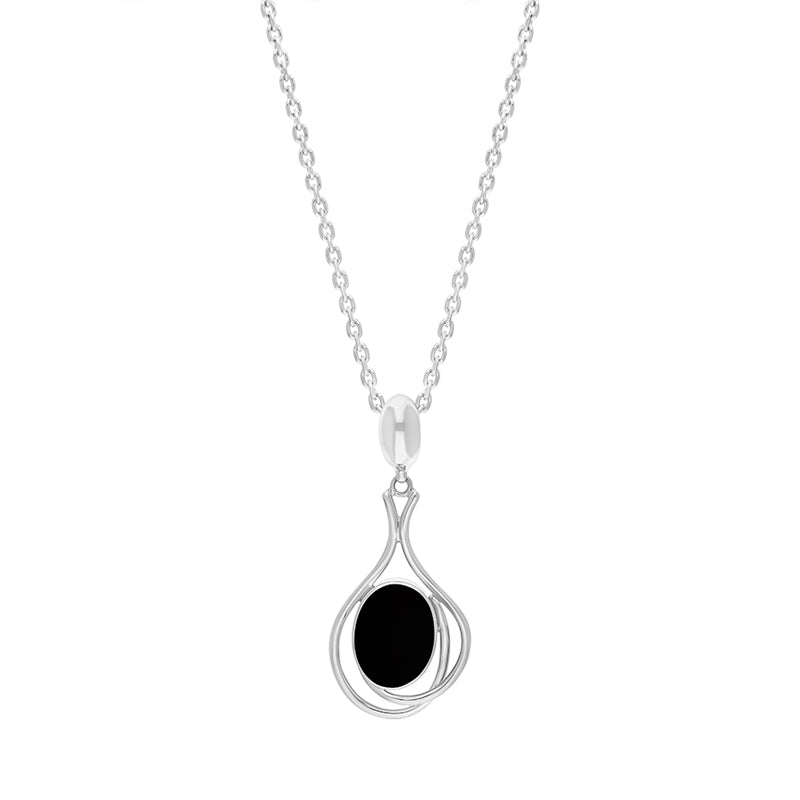 Sterling Silver Whitby Jet Oval Open Twist Frame Necklace