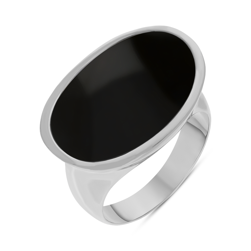 Sterling Silver Whitby Jet Oval Statement Ring D