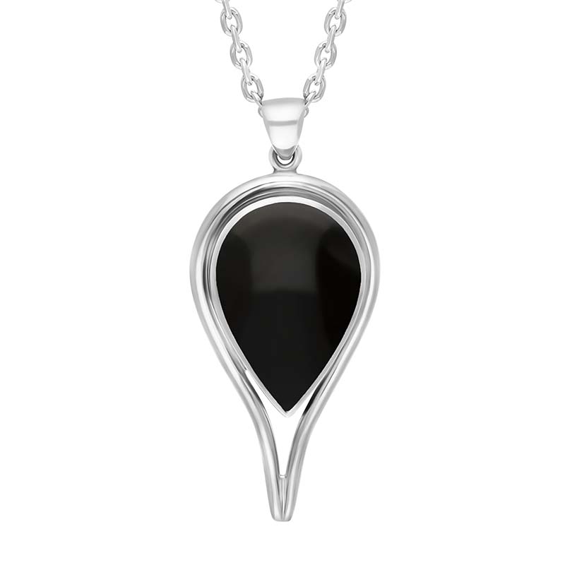Sterling Silver Whitby Jet Pear Drop Necklace