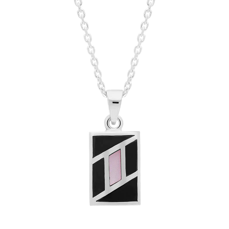Sterling Silver Whitby Jet Pink Mother of Pearl Oblong Necklace D