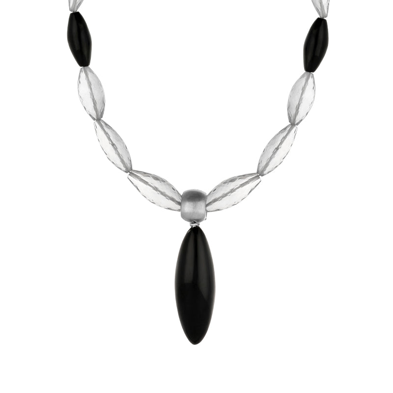 Sterling Silver Whitby Jet Quartz Marquise Bead Necklace D