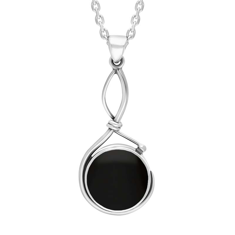 Sterling Silver Whitby Jet Round Open Loop Frame Necklace