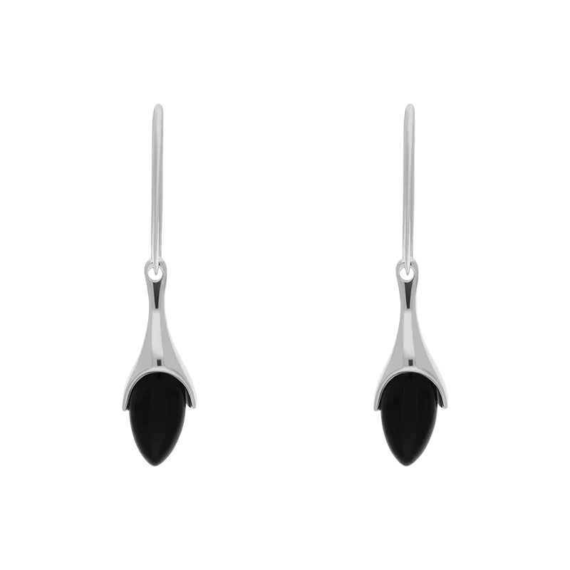 Sterling Silver Whitby Jet Tapered Marquise Drop Earrings