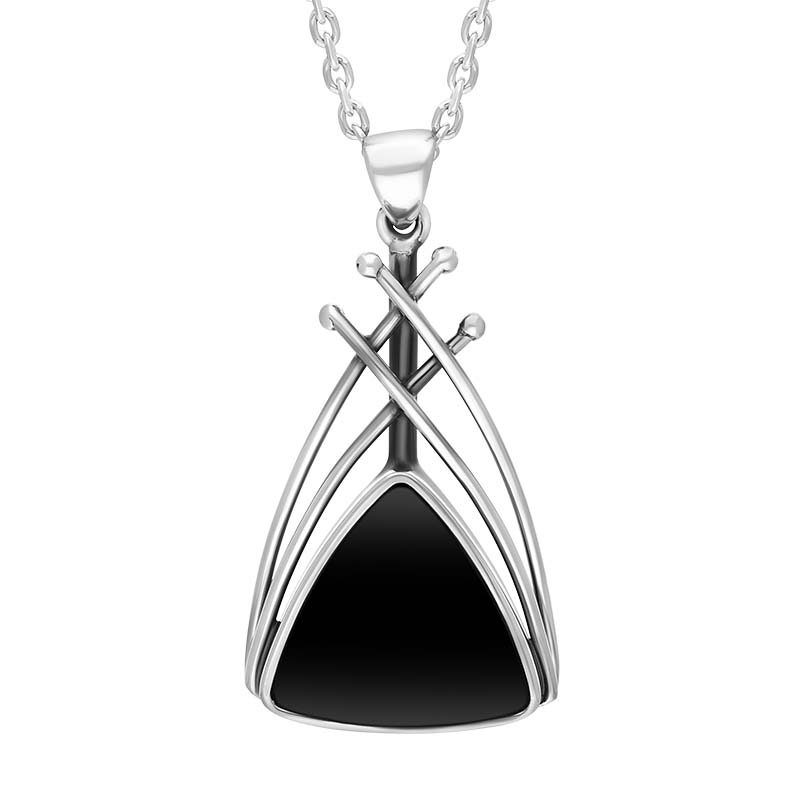 Sterling Silver Whitby Jet Triangle Arch Necklace