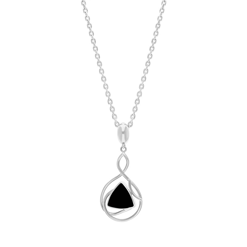 Sterling Silver Whitby Jet Triangle Open Twist Frame Necklace