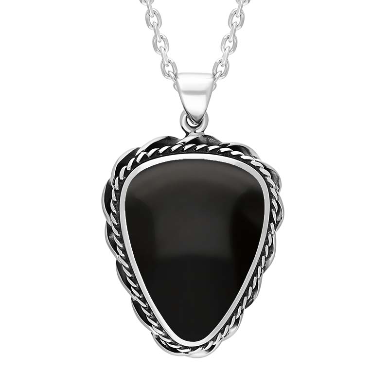Sterling Silver Whitby Jet Triangle Rope Edge Necklace