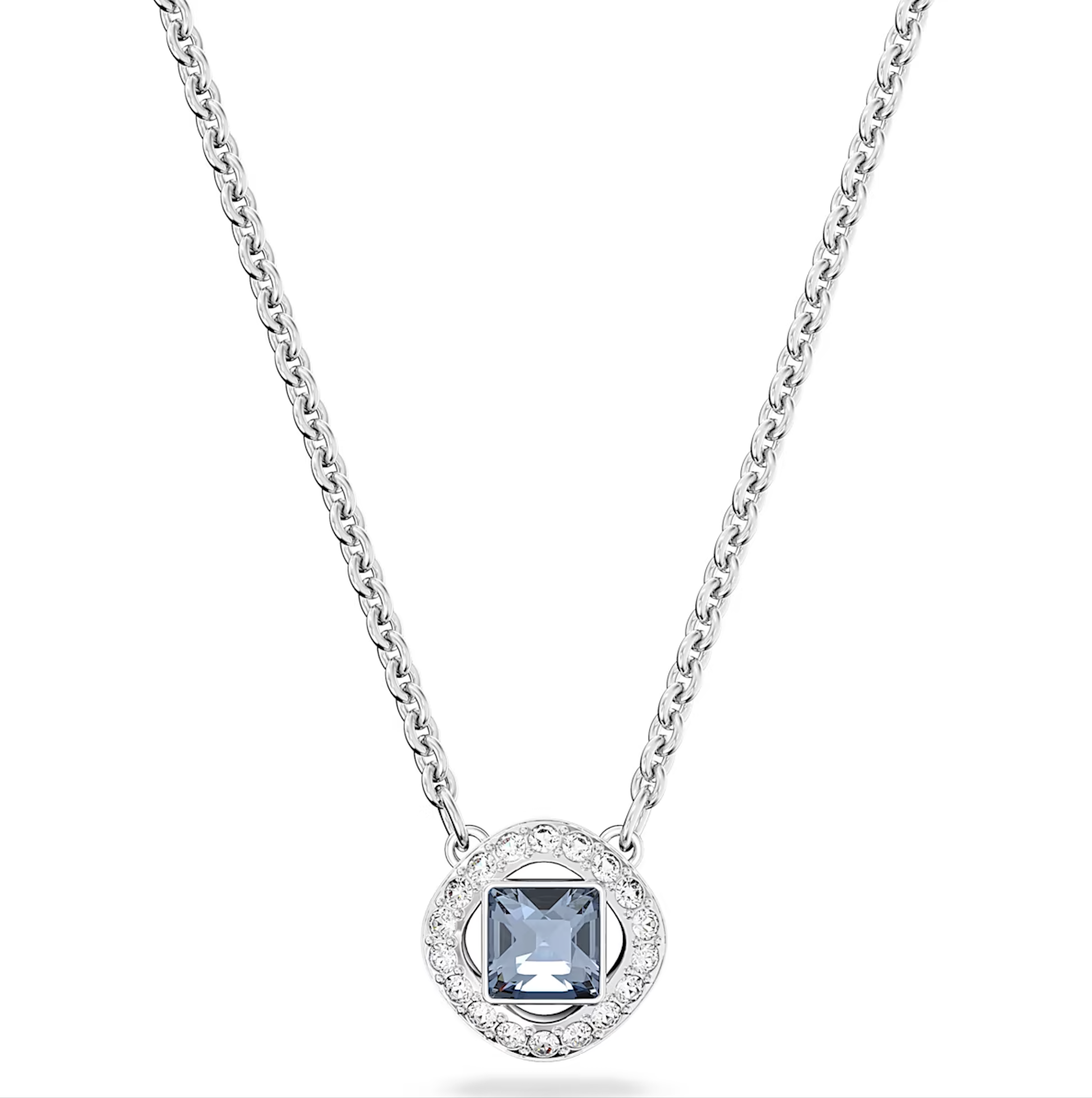 Swarovski Angelic Rhodium Plated Square Cut Blue Crystal Necklace