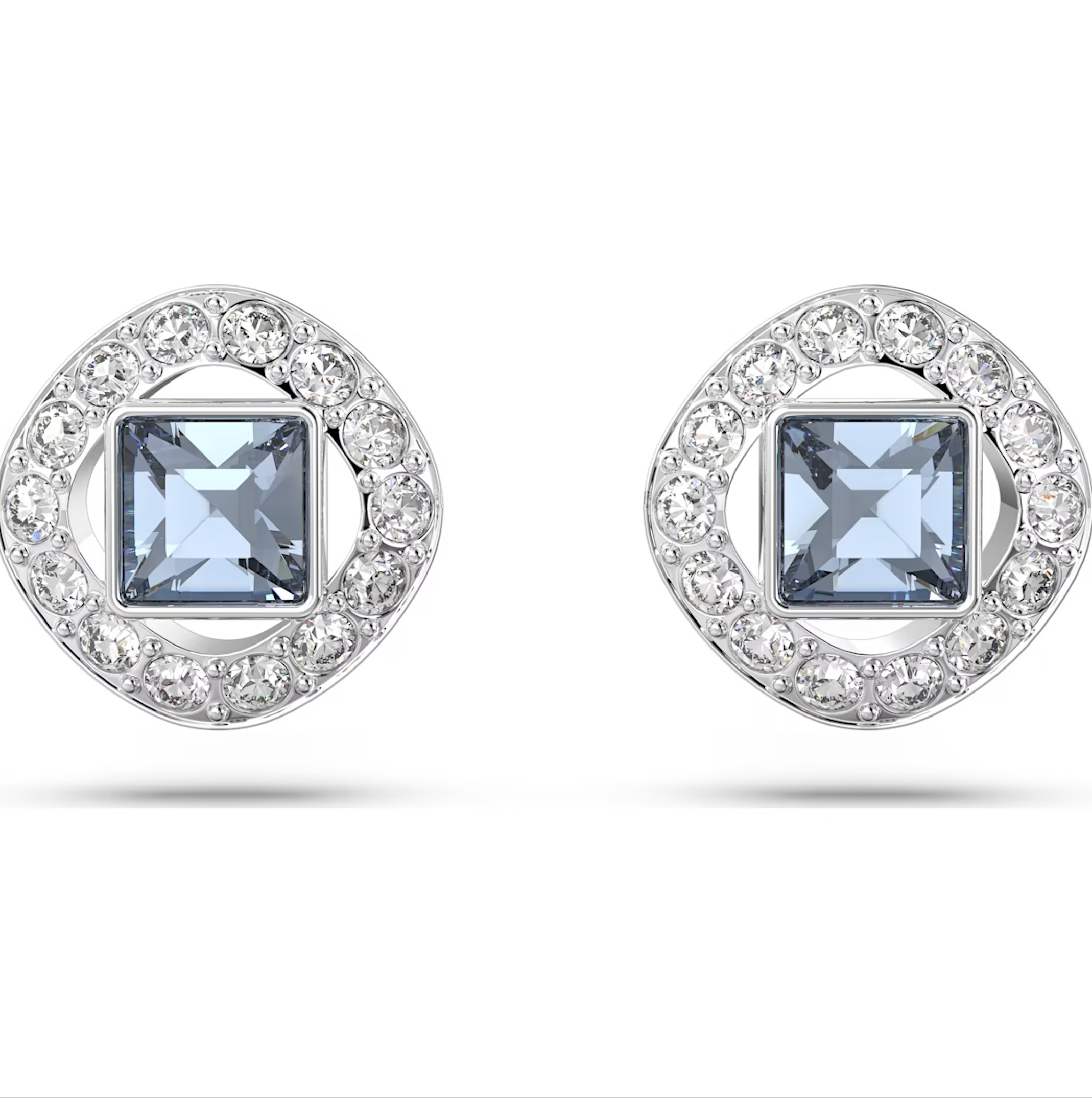 Swarovski Angelic Rhodium Plated Square Cut Blue Crystal Stud Earrings