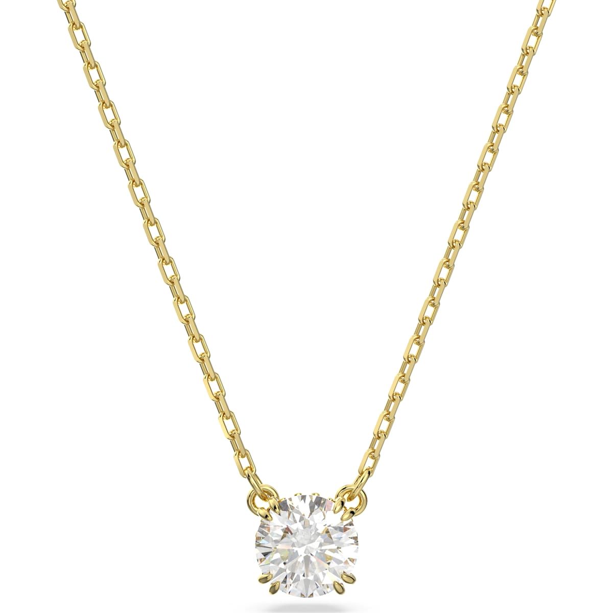 Swarovski Constella Yellow Gold Tone Plated White Crystal Round Cut Pendant