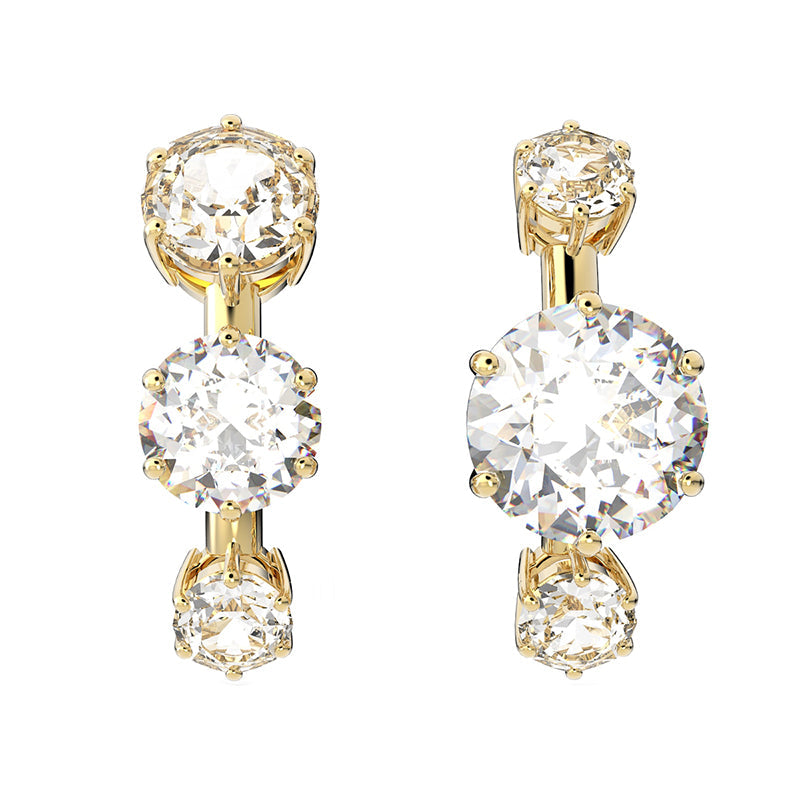 Swarovski Constella Yellow Gold Tone Plated White Crystal Round Cut Ear Cuff Earrings