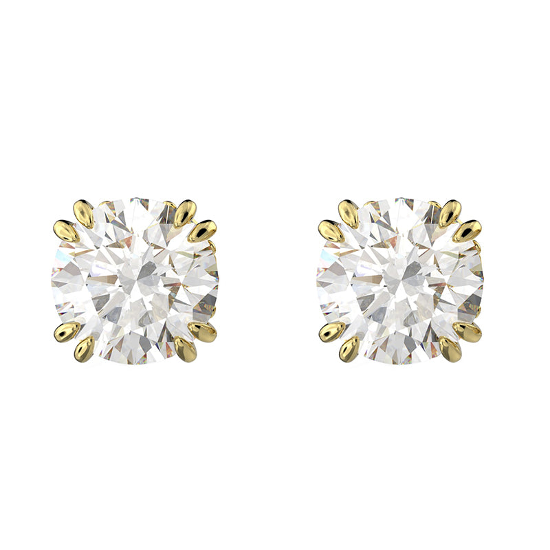 Swarovski Constella Yellow Gold Tone Plated White Crystal Round Cut Stud Earrings