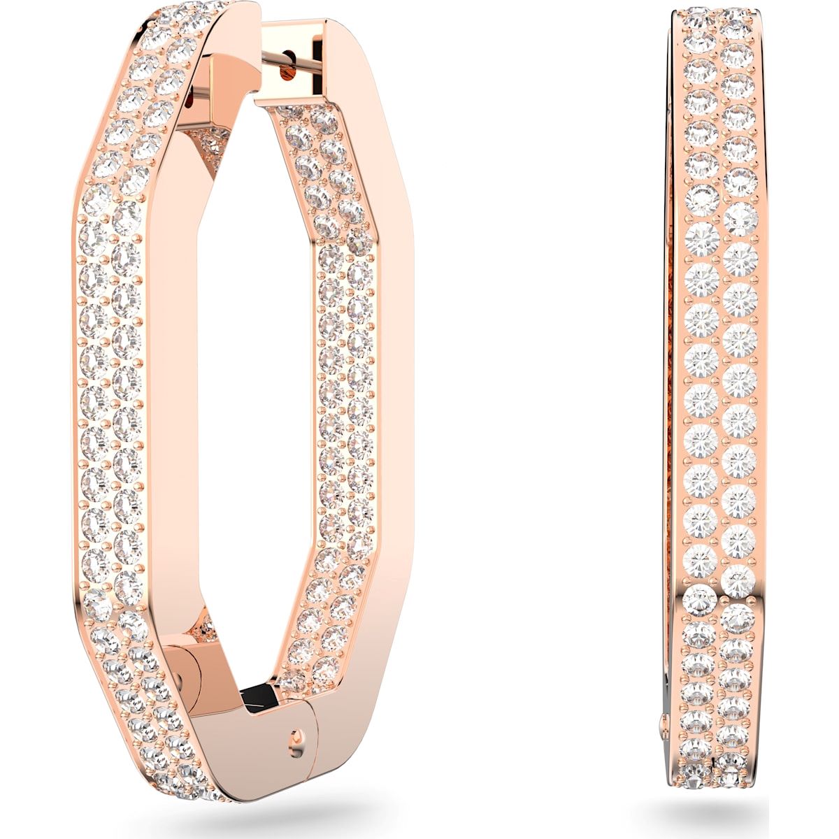 Swarovski Dextera Rose Gold Tone Plated Large White Crystal Octagon Hoop Earrings