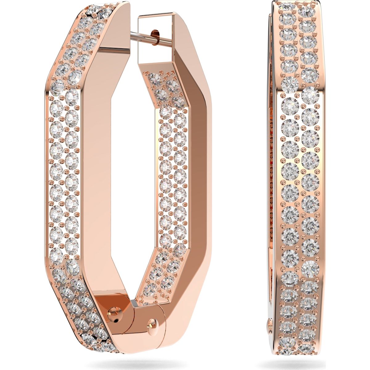 Swarovski Dextera Rose Gold Tone Plated Medium White Crystal Octagon Hoop Earrings