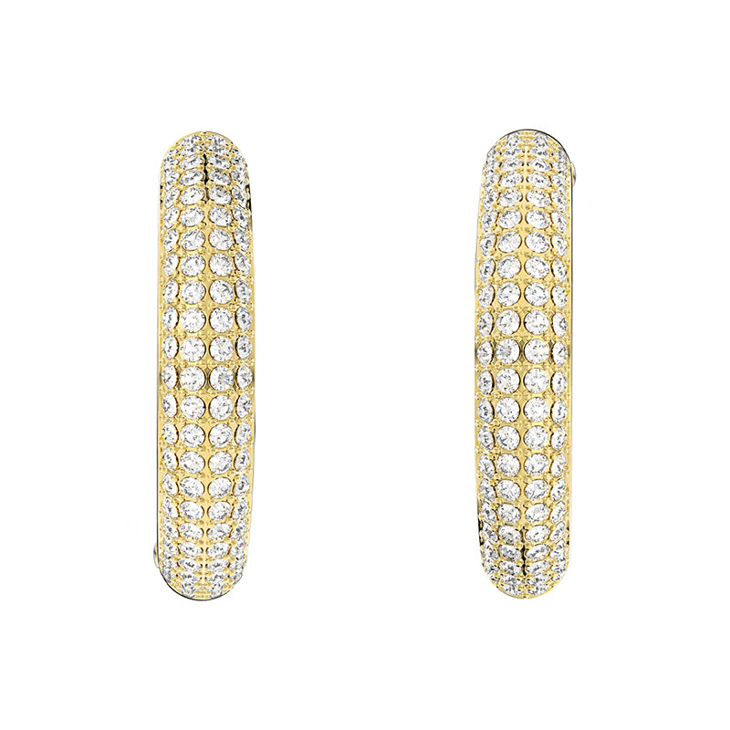 Swarovski Dextera Gold Tone Plated White Crystal Medium Hoop Earrings