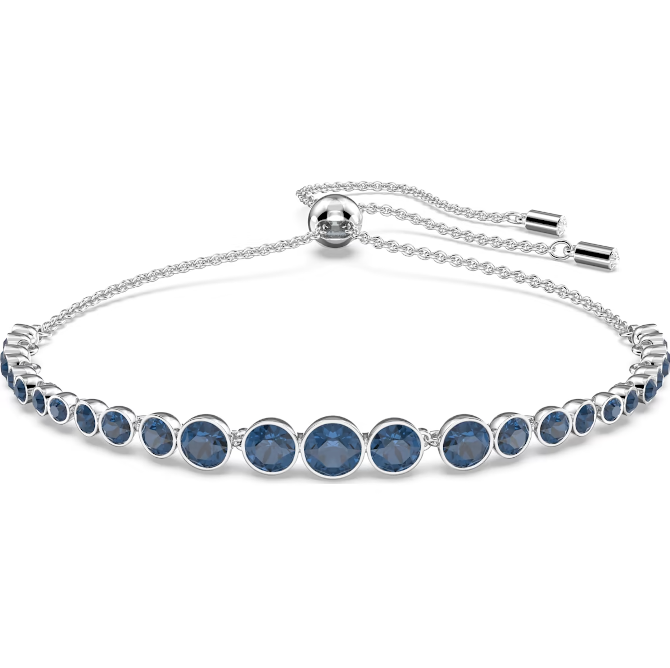 Swarovski Emily Rhodium Plated Round Blue Crystal Bracelet