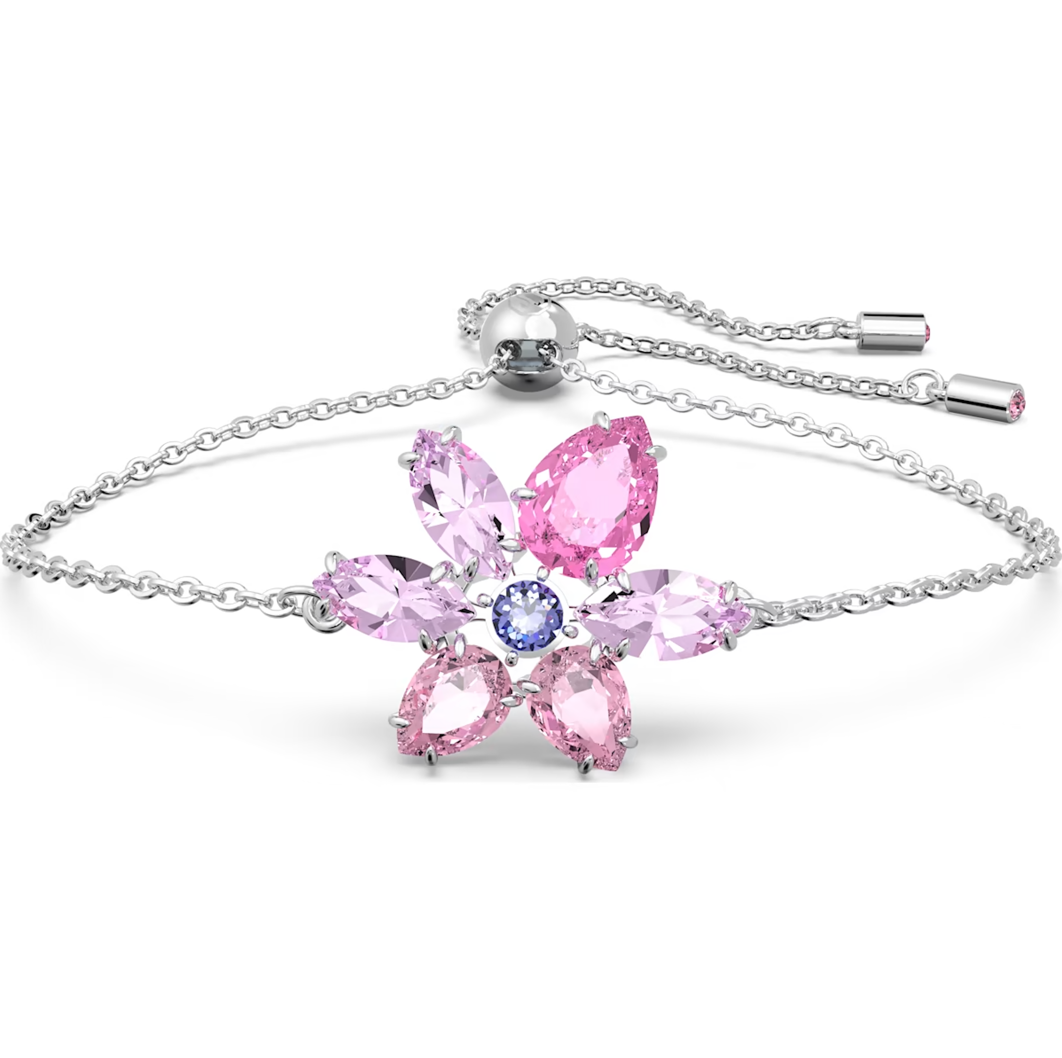 Swarovski Gema Rhodium Plated Flower Pink Crystal Bracelet