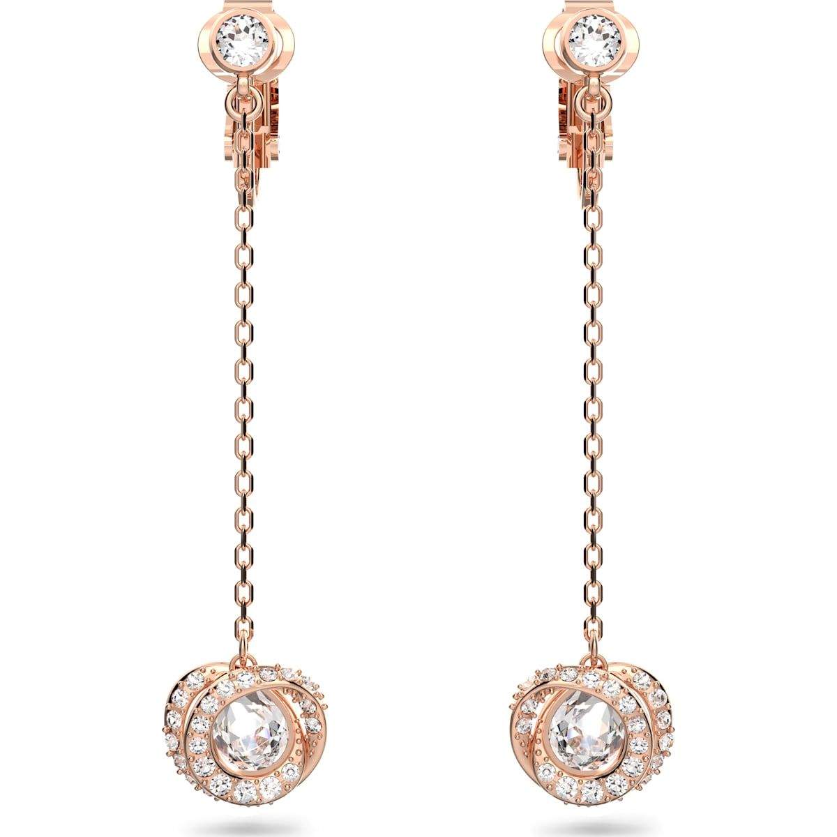 Swarovski Generation Rose Gold Tone Plated Long White Crystal Clip Earrings D