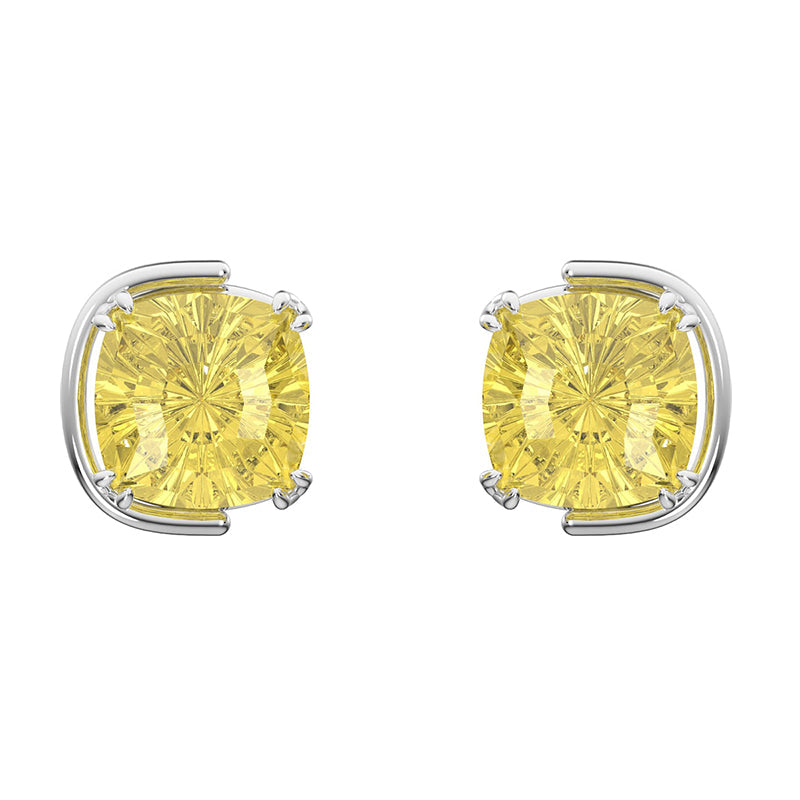 Swarovski Harmonia Rhodium Plated Yellow Crystal Cushion Cut Stud Earrings