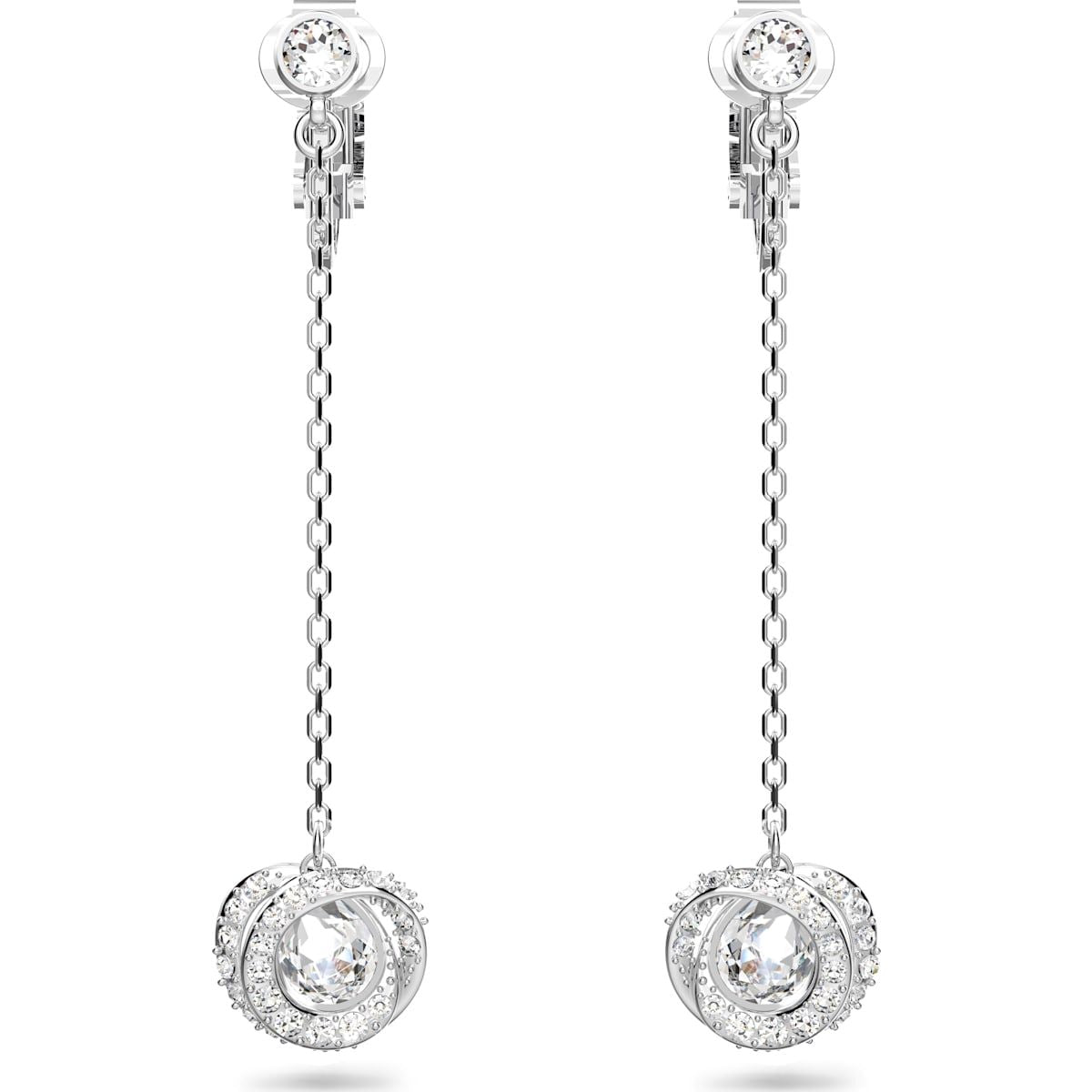 Swarovski Hollow Rhodium Plated Long White Crystal Clip Earrings D
