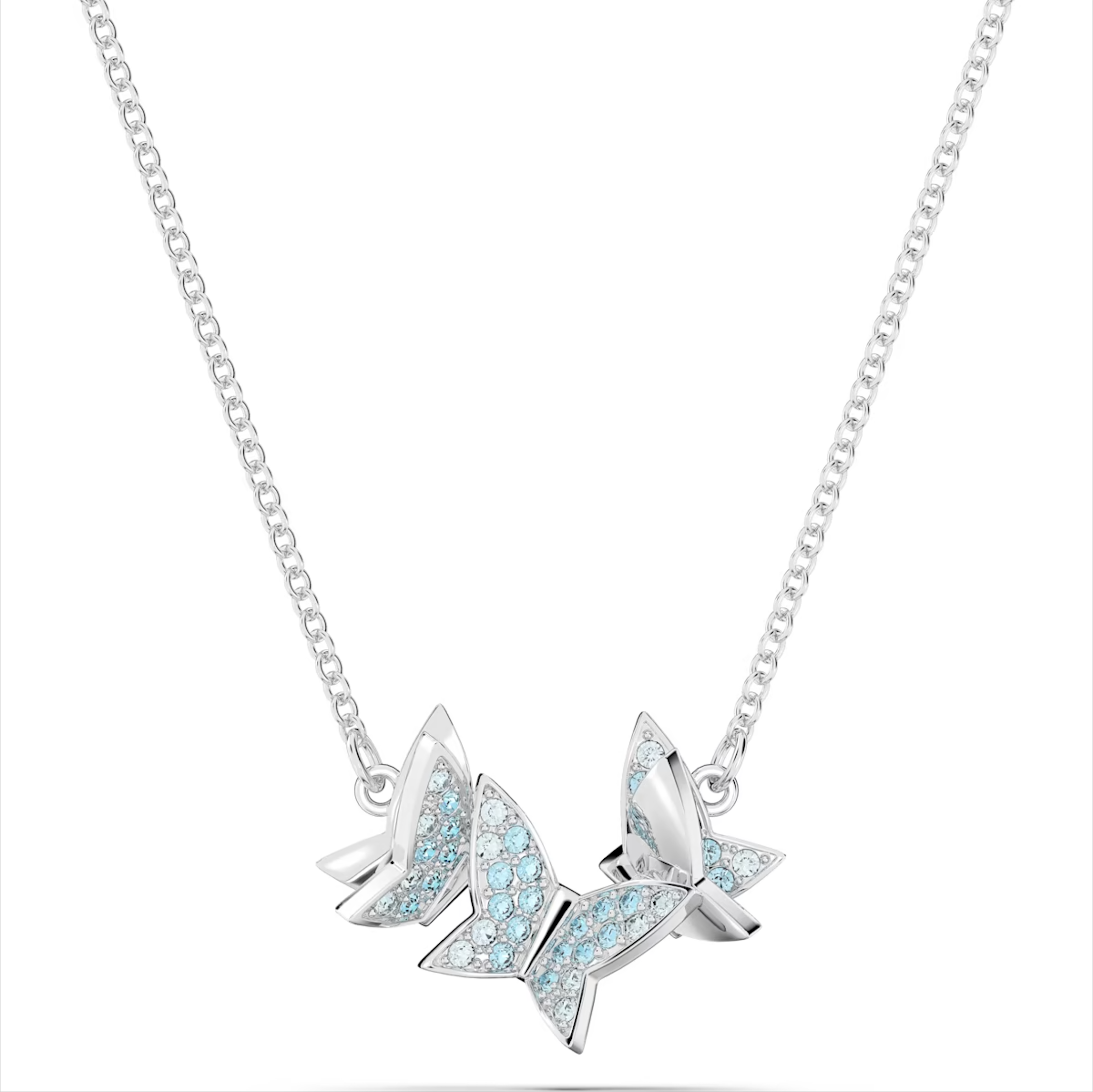 Swarovski Lilia Rhodium Plated Butterfly Blue Crystal Necklace