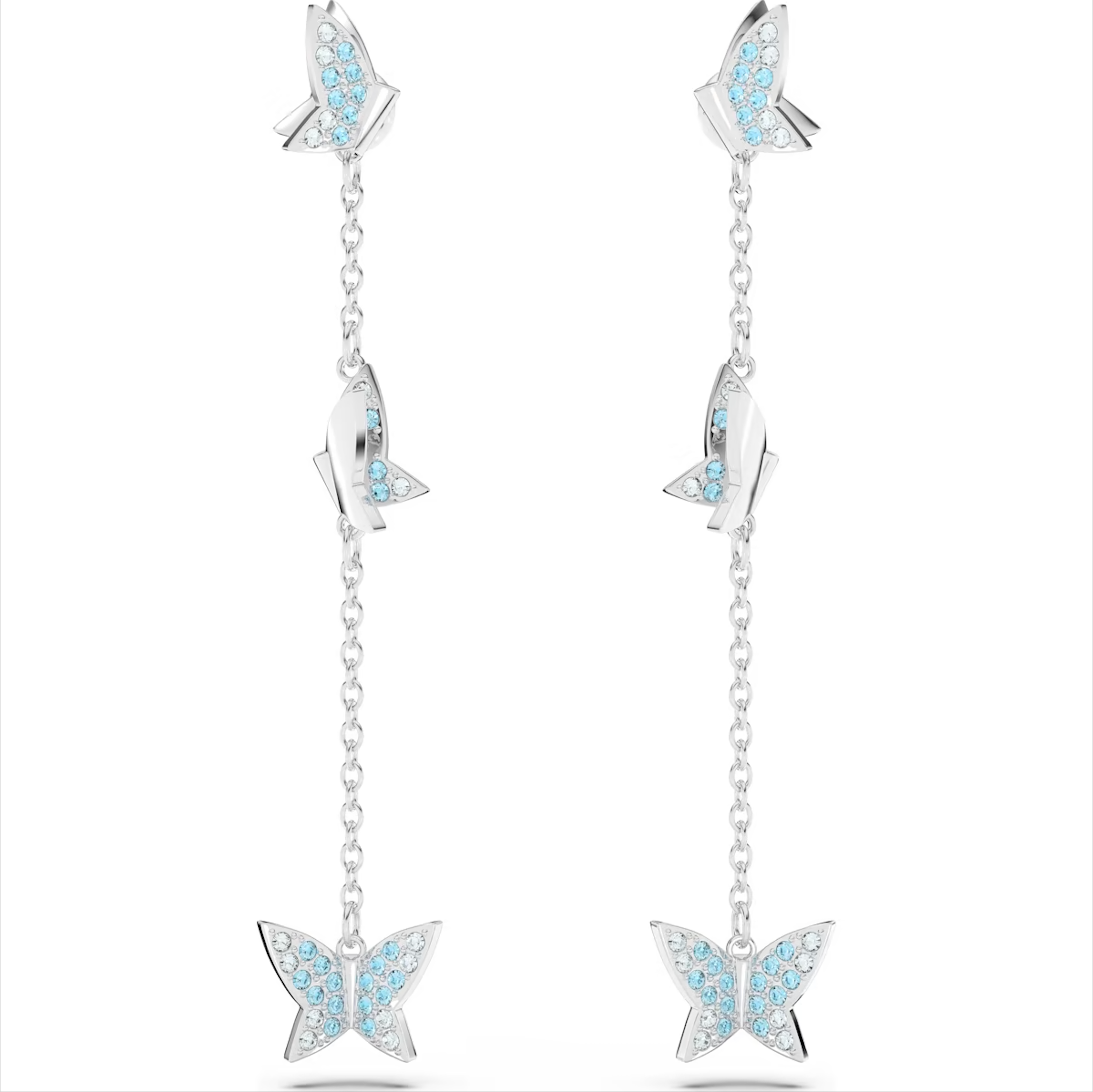 Swarovski Lilia Rhodium Plated Butterfly Blue Crystal Drop Earrings