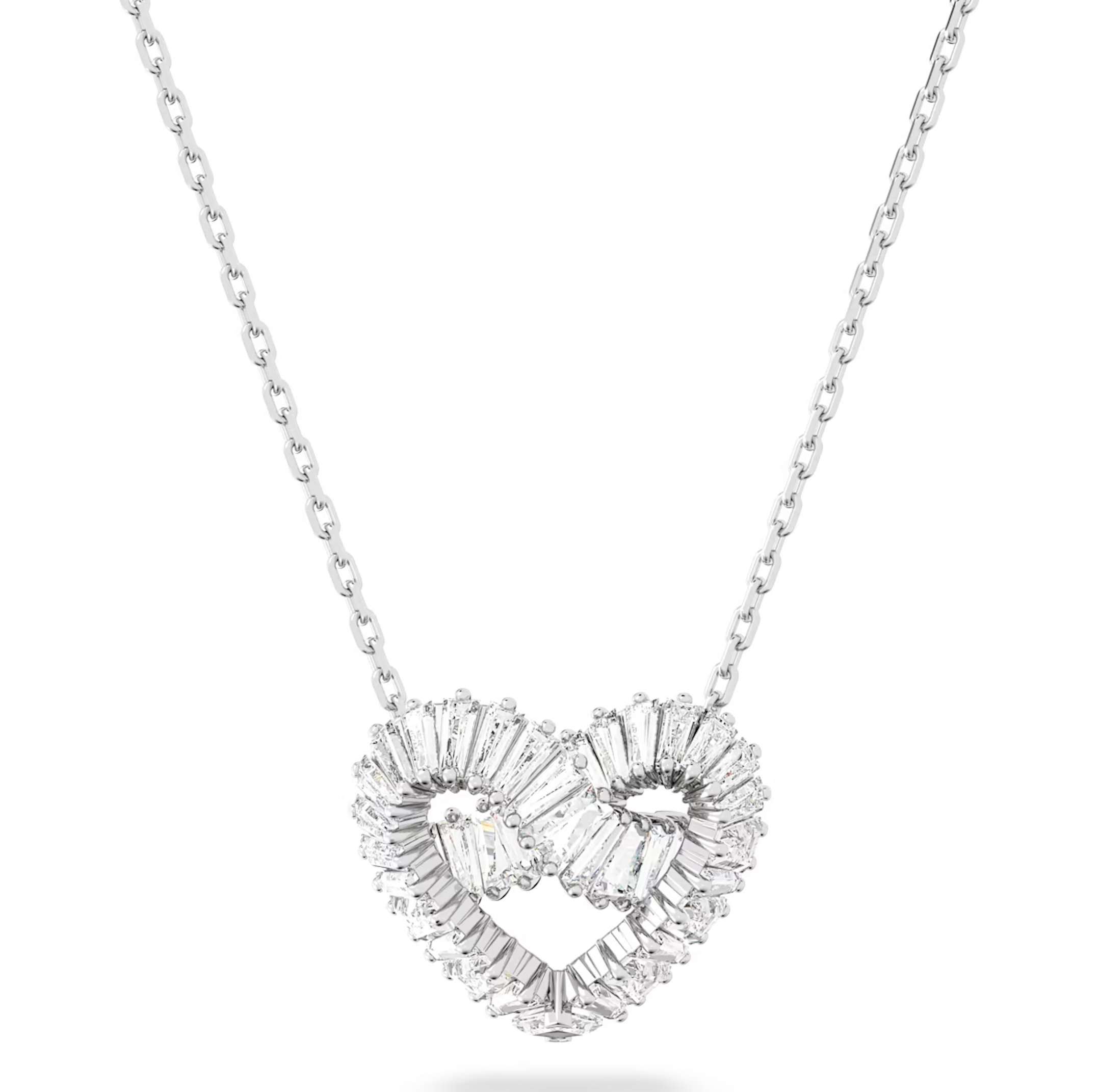 Swarovski Matrix Rhodium Plated Heart White Crystal Necklace