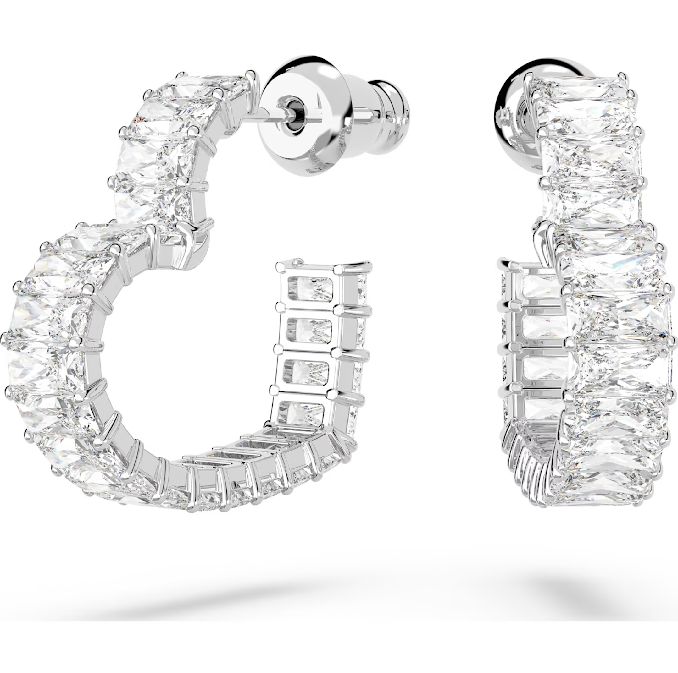 Swarovski Matrix Rhodium Plated Heart White Crystal Hoop Earrings