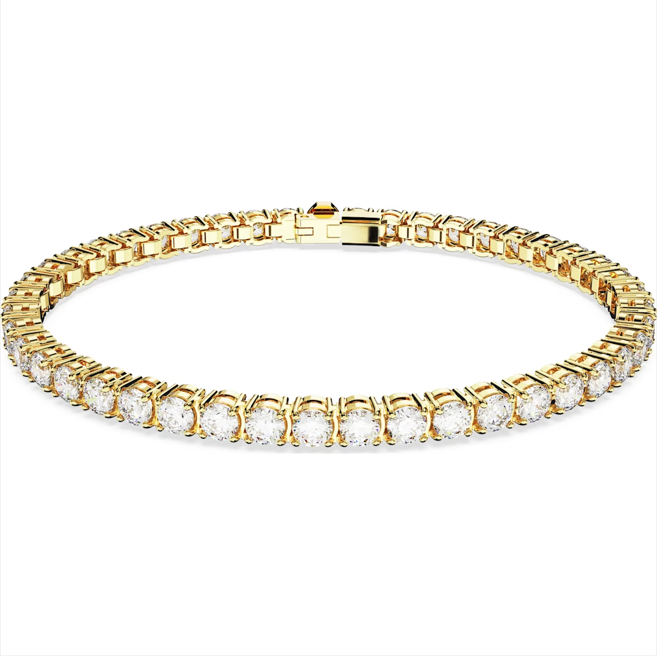 Swarovski Matrix Yellow Gold Tone Plated Round White Crystal Tennis Bracelet