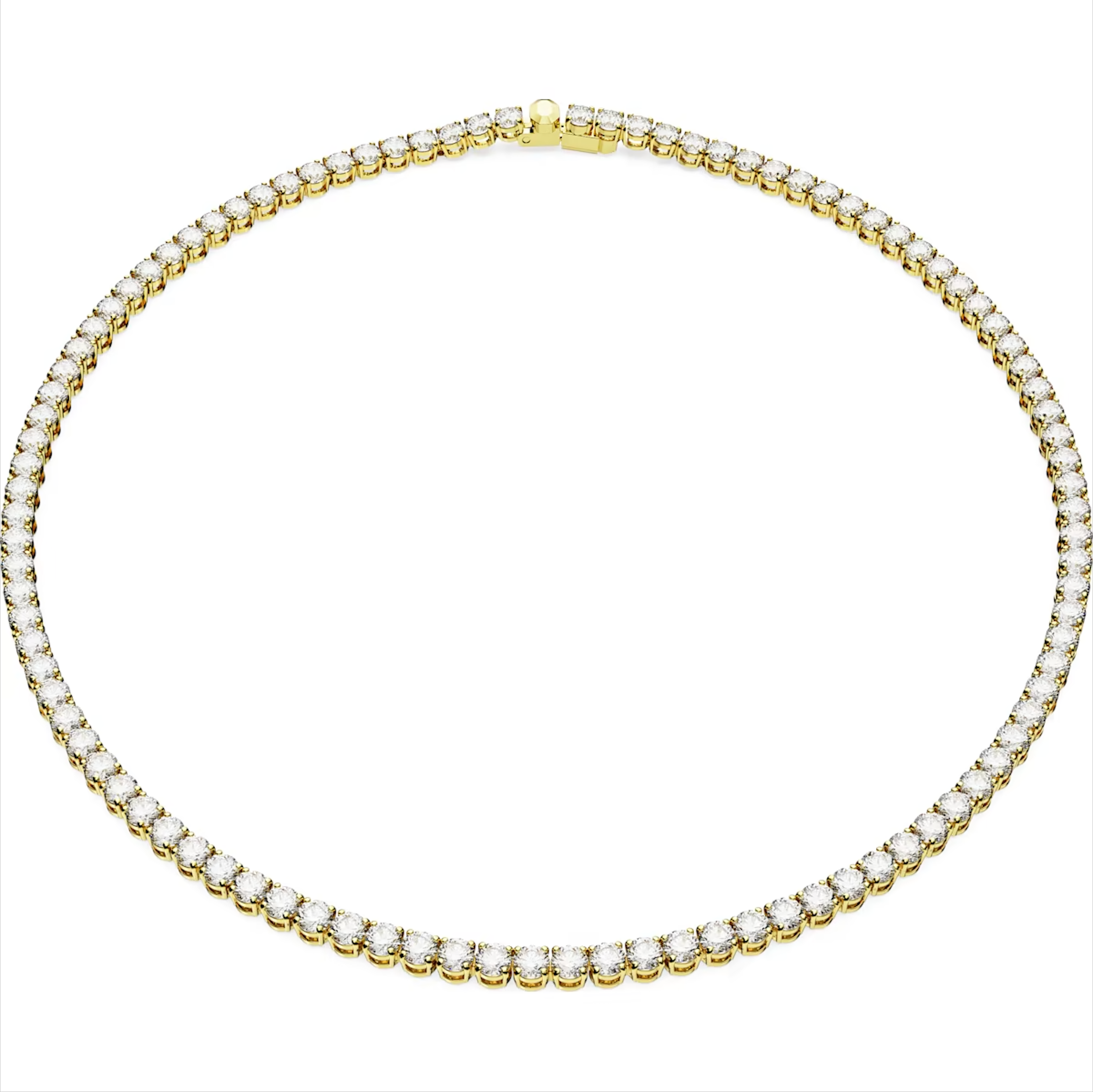 Swarovski Matrix Yellow Gold Tone Plated Round White Crystal Tennis Necklace