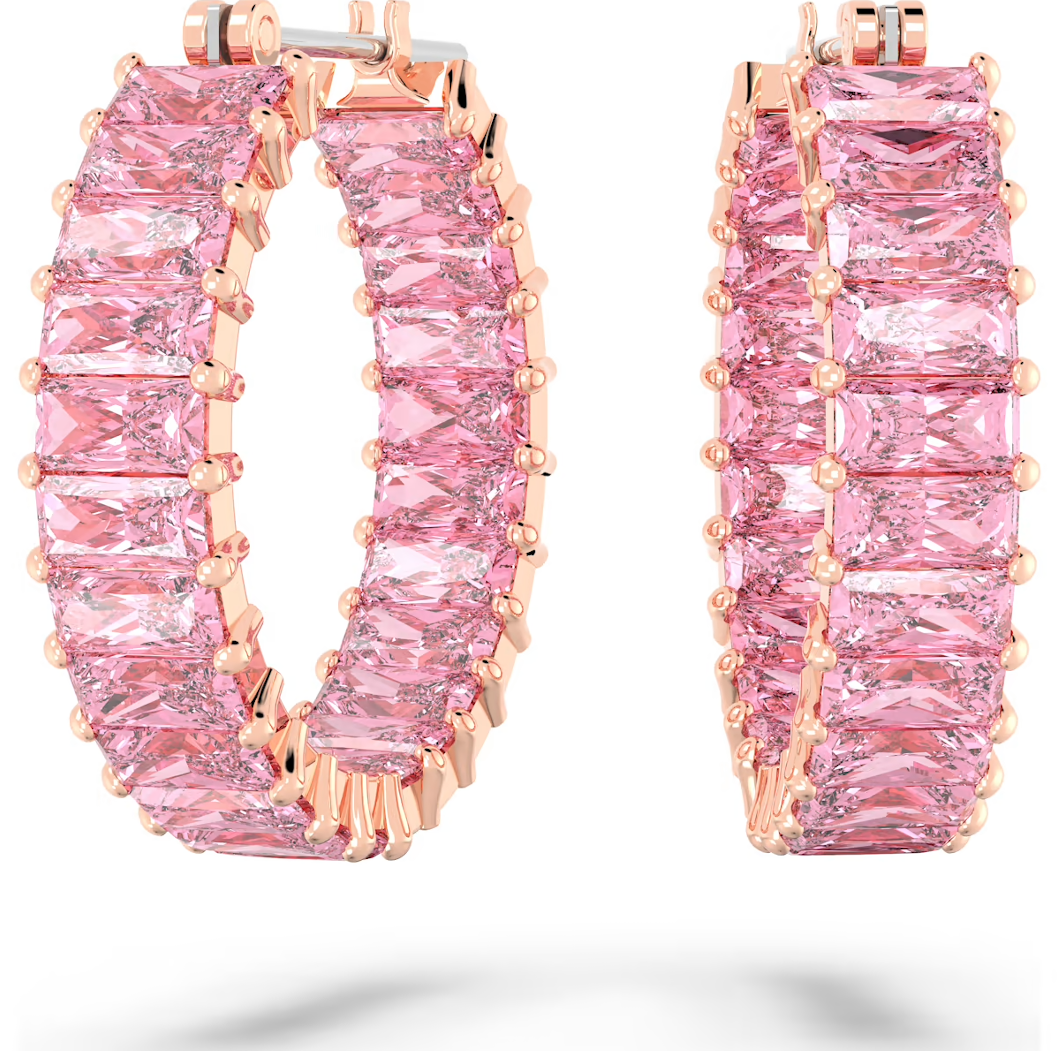 Swarovski Matrix Rhodium Plated Pink Crystal Hoop Earrings