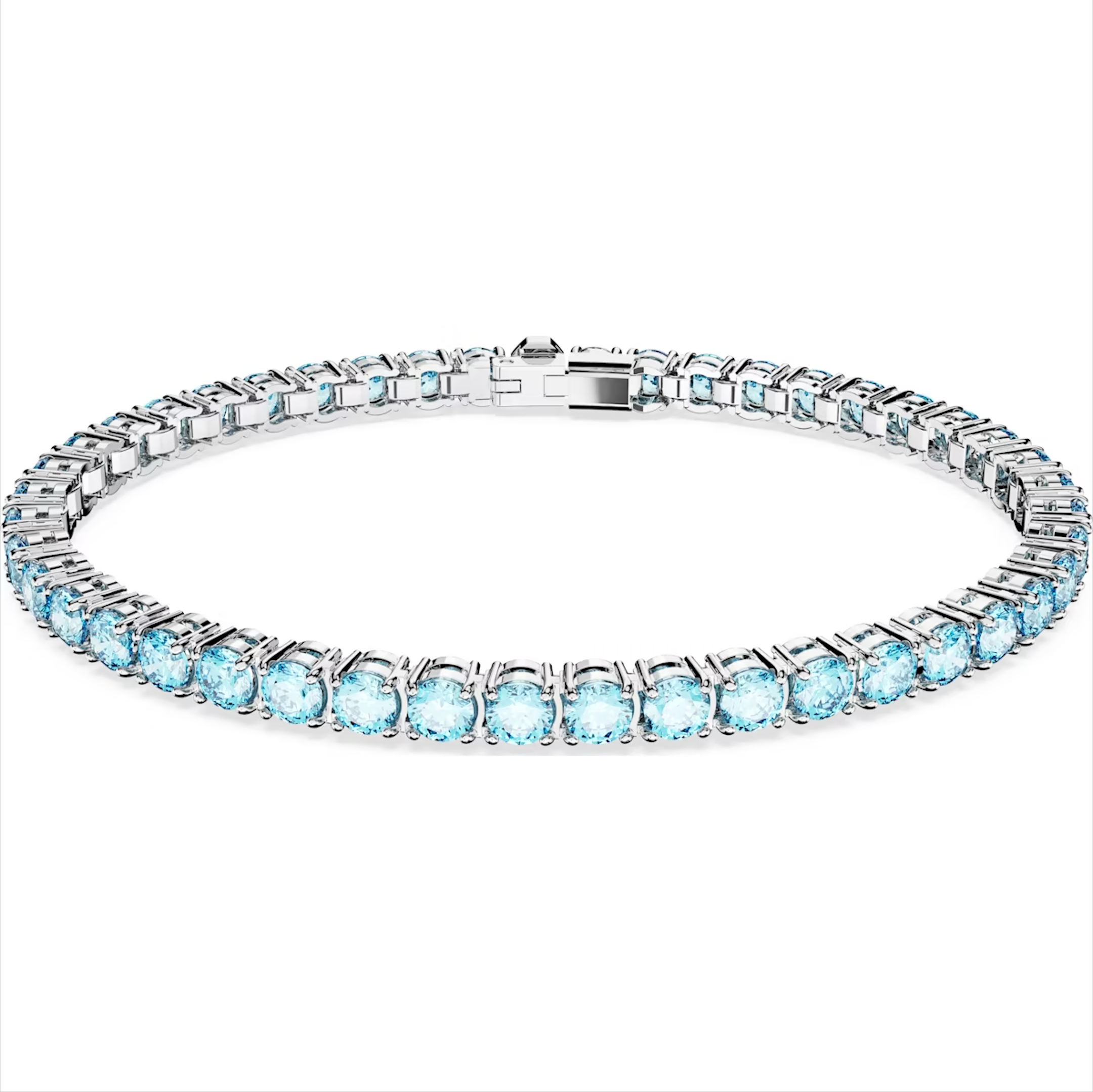 Swarovski Matrix Rhodium Plated Round Blue Crystal Tennis Bracelet