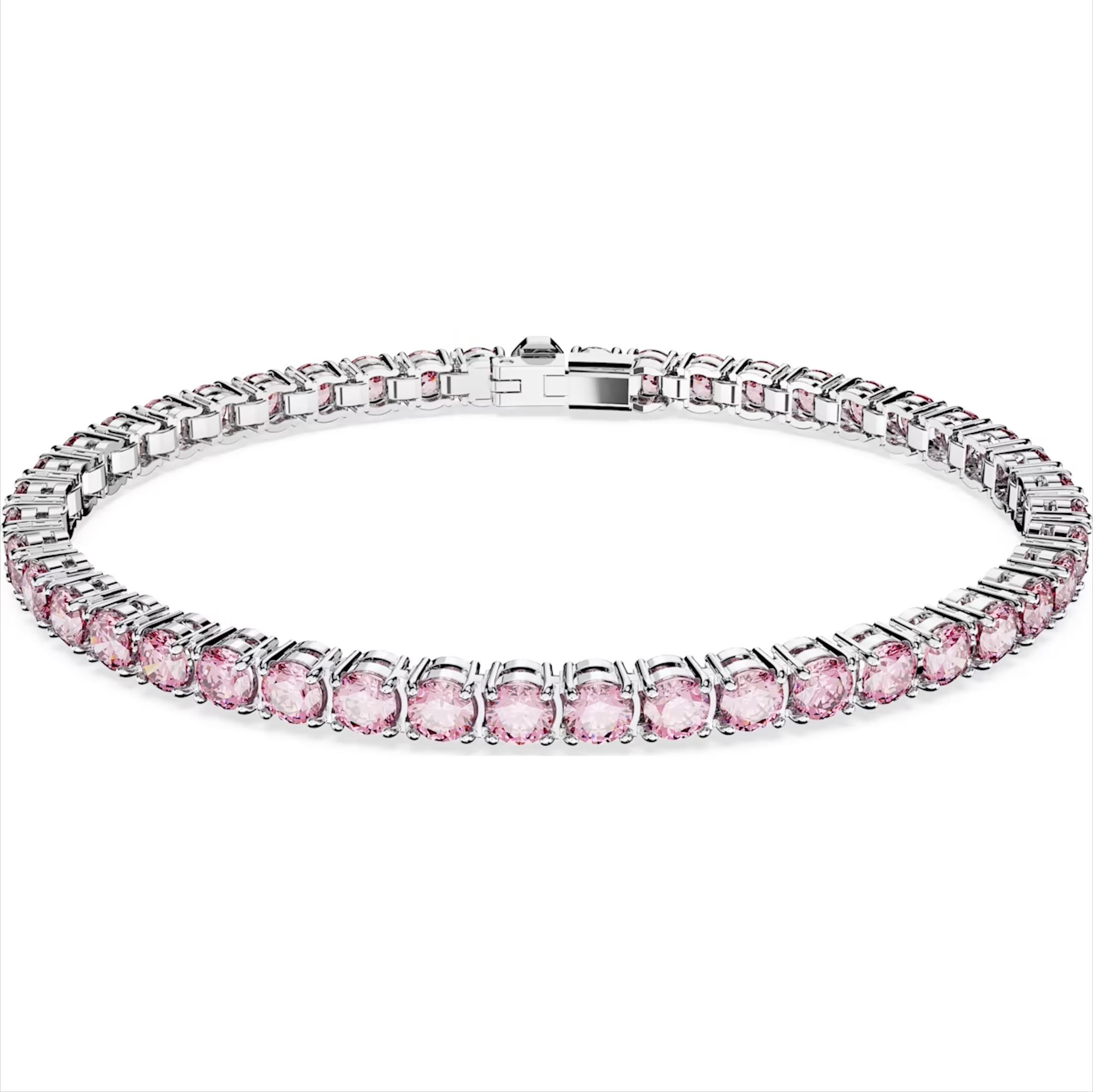 Swarovski Matrix Rhodium Plated Round Pink Crystal Tennis Bracelet