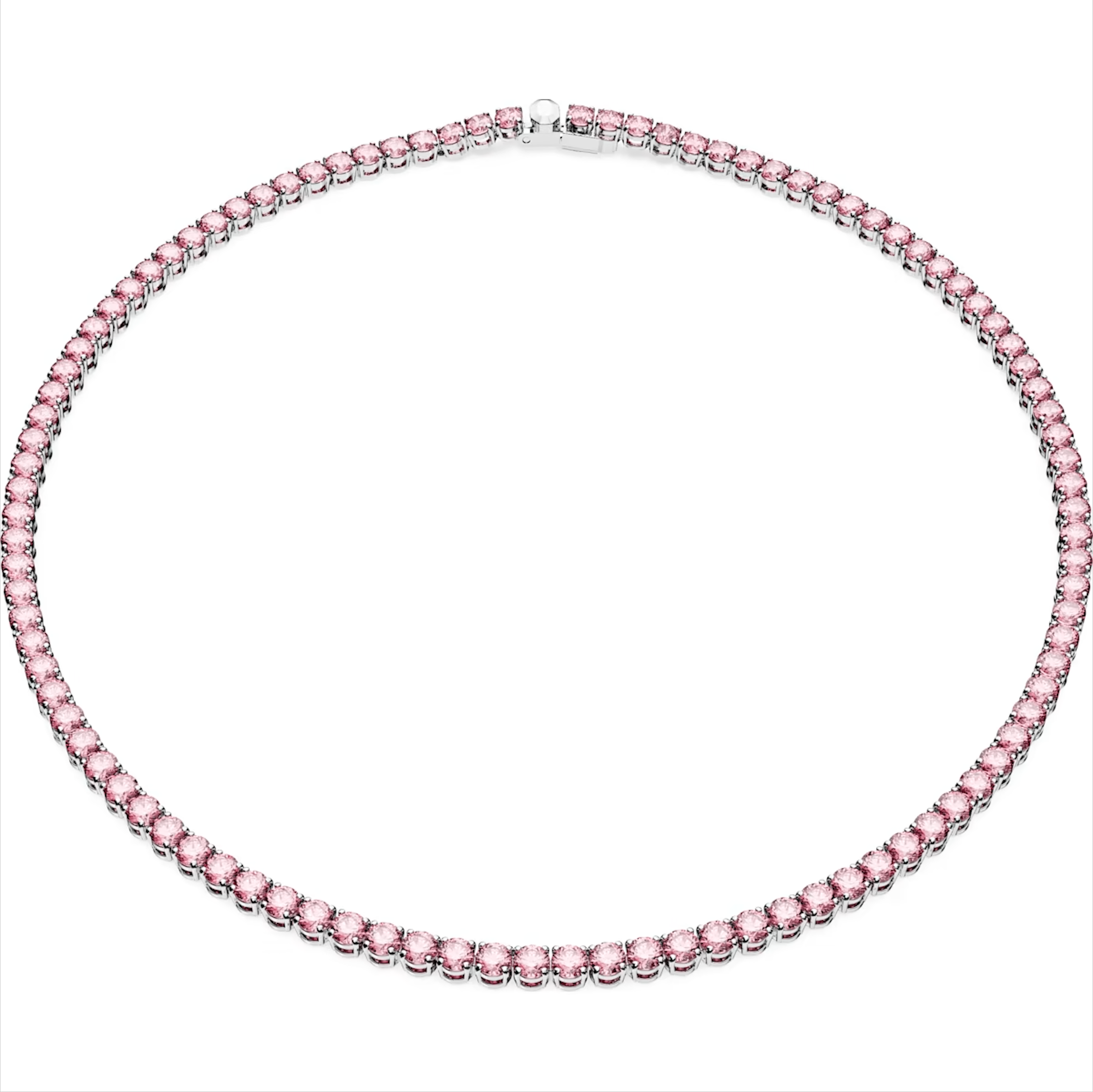 Swarovski Matrix Rhodium Plated Round Pink Crystal Tennis Necklace