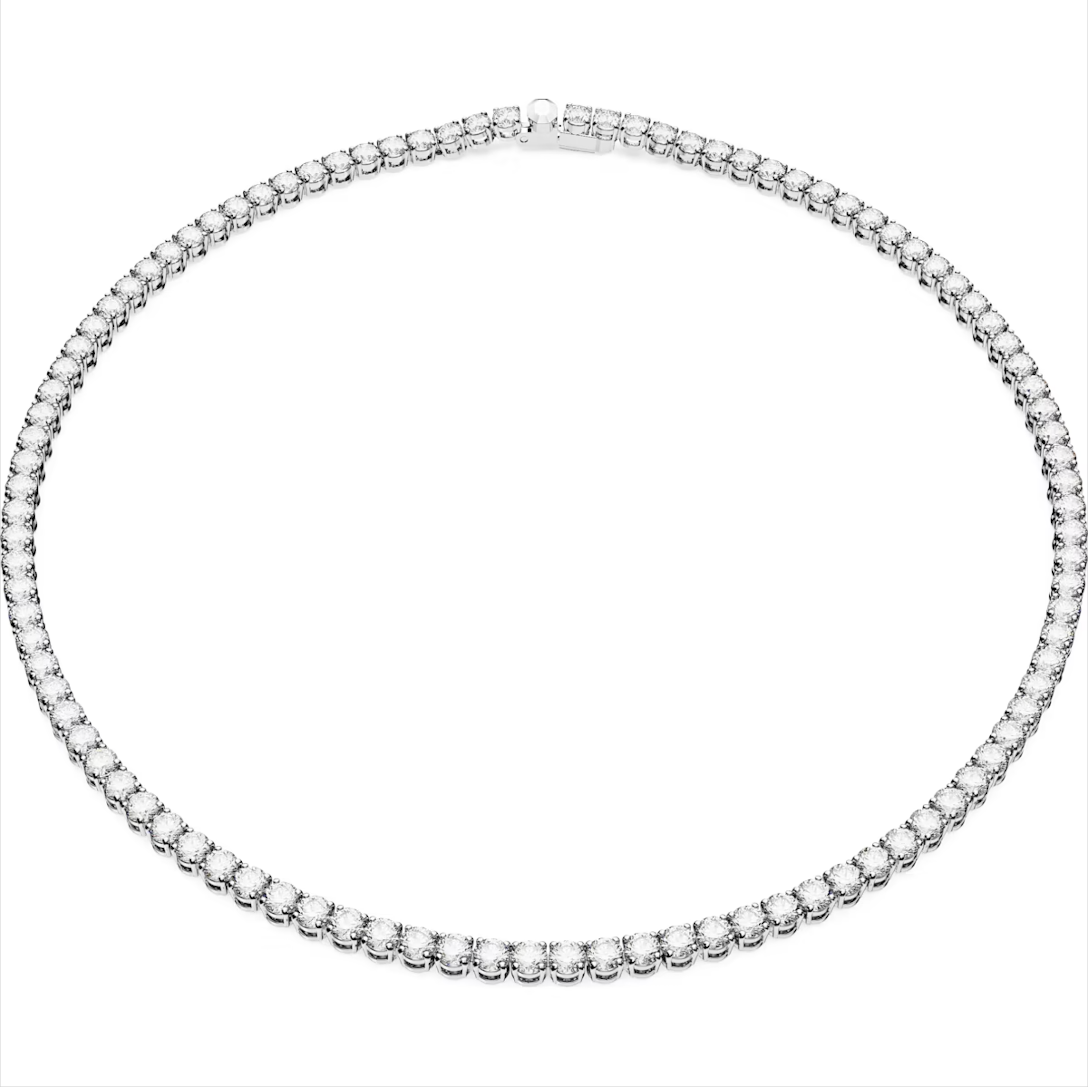 Swarovski Matrix Rhodium Plated Round White Crystal Tennis Necklace